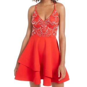 B Darlin Strappy Embellished A Line Dress Red